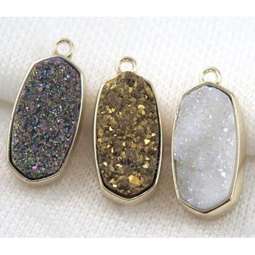 druzy quartz pendant, gold plated