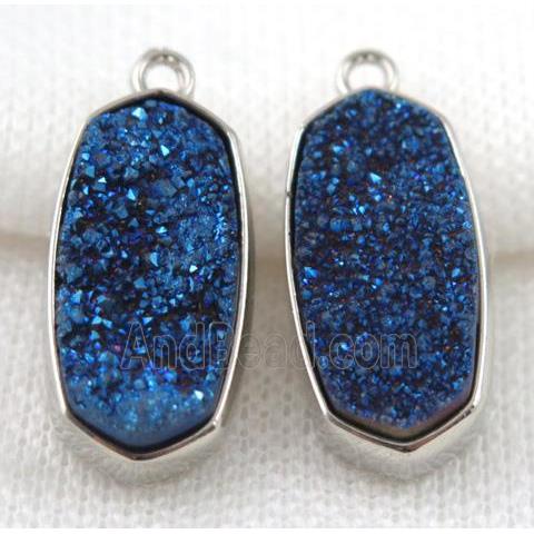druzy quartz pendant, platinum plated