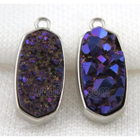 druzy quartz pendant, platinum plated