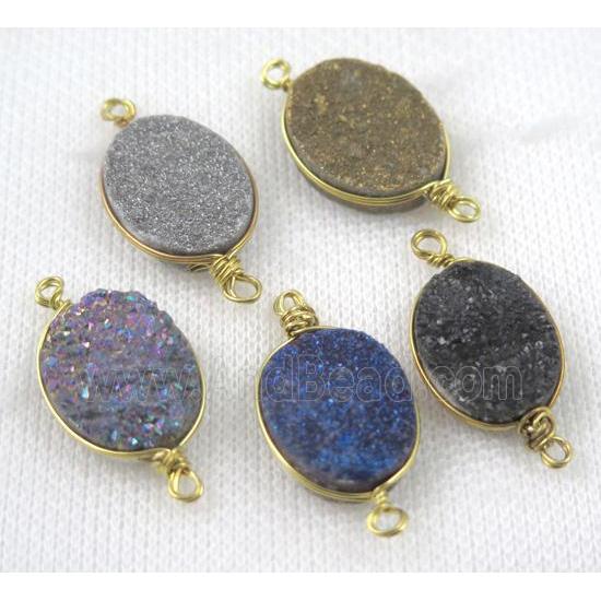 druzy quartz connector, gold plated