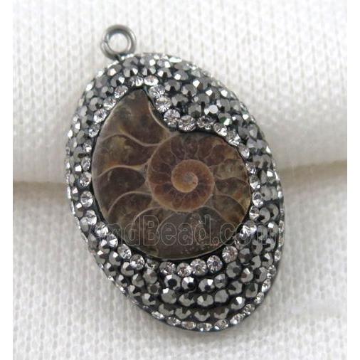 Ammonite Fossil pendant paved rhinestone, oval