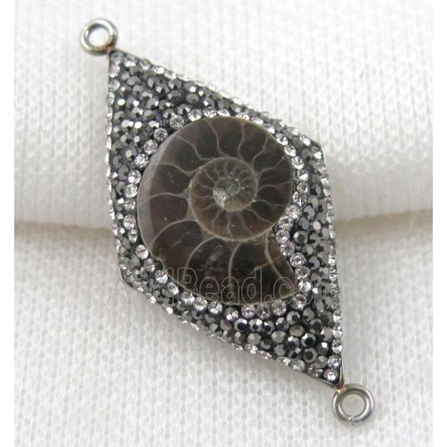 Ammonite Fossil connector paved rhinestone, rhombic