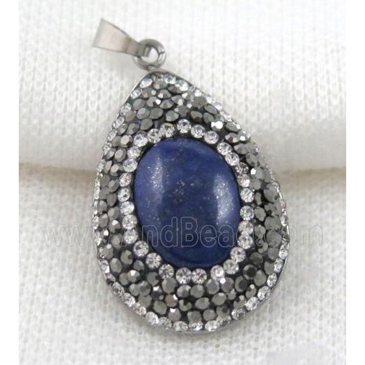 Lapis Lazuli pendant paved rhinestone, teardrop