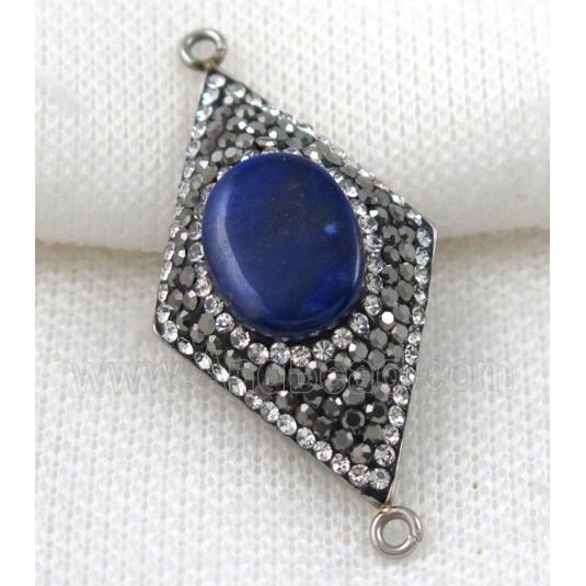 Lapis Lazuli connector paved rhinestone, rhombic