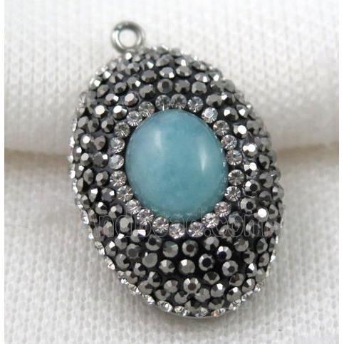 Amazonite pendant paved rhinestone, oval