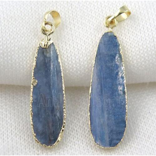 blue Kyanite teardrop pendant, gold plated