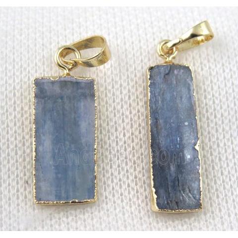 blue Kyanite rectangle pendant, gold plated