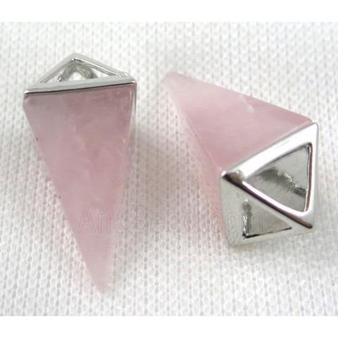 pink quartz pendant, freefrom, platinum plated
