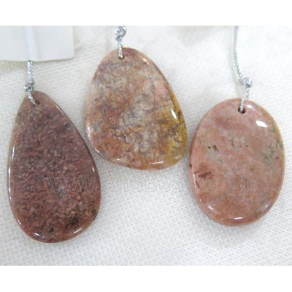 pink Agate slice pendant, freeform