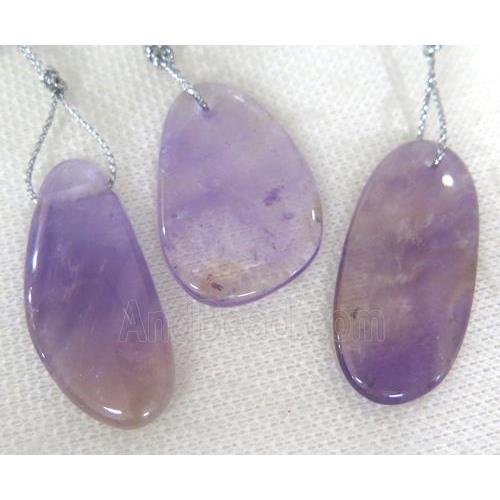 Amethyst slice pendant, freeform, purple