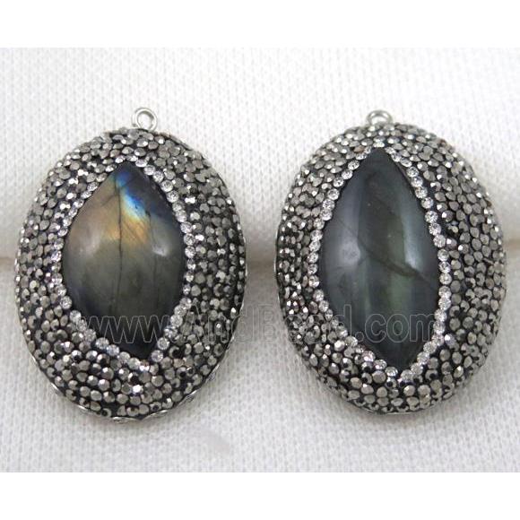 Labradorite pendant paved rhinestone, freeform