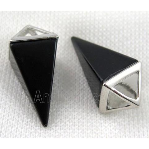 black onyx agate pendant, pendulum, platinum plated