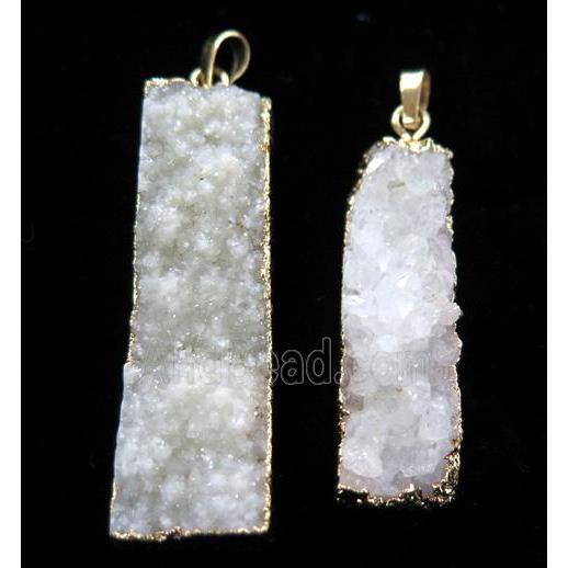 white druzy agate pendant, rectangle, gold plated
