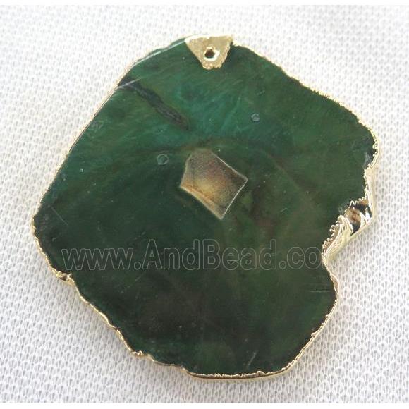 green agate slice pendant, freeform