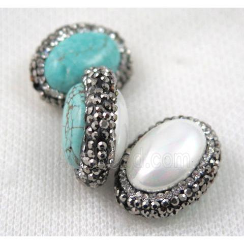 turquoise and shell bead pave rhinestone, oval