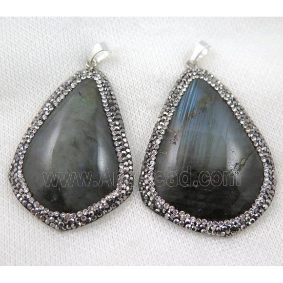labradorite pendant pave rhinestone, teardrop