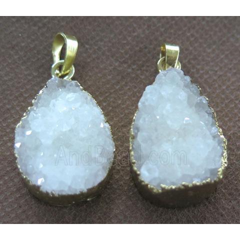 white quartz teardrop pendant, gold plated