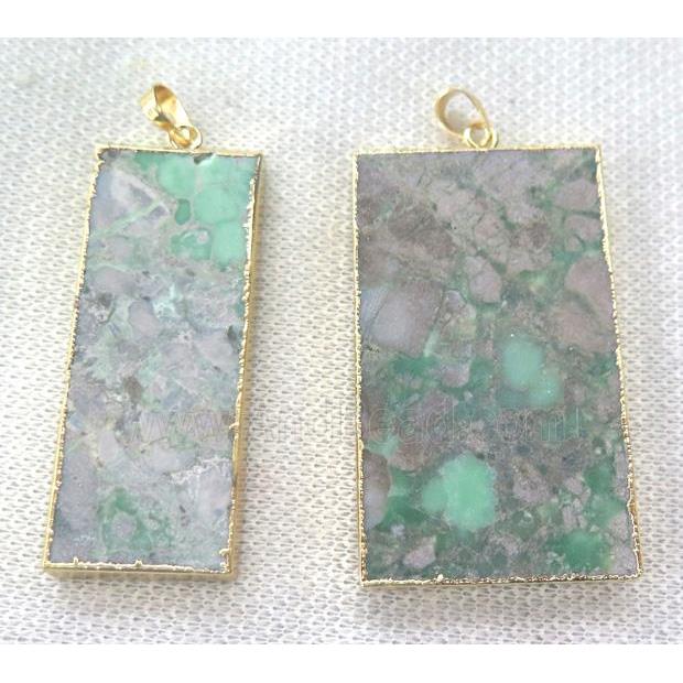 green Apple Jasper Pendant, rectangle, gold plated