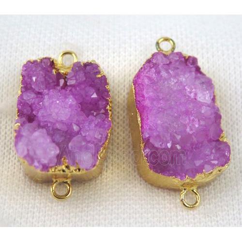 hotpink druzy agate connector, oval, gold plated