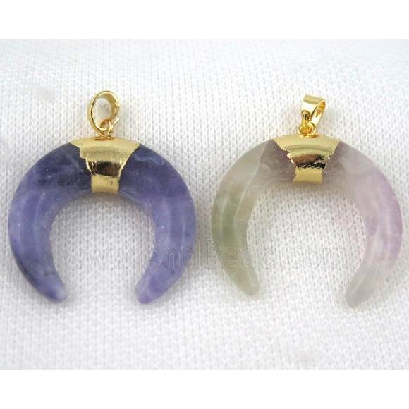 Fluorite horn crescent pendant, gold plated