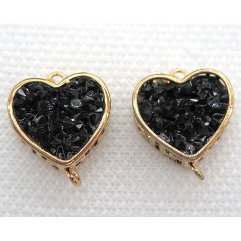 gemstone connector, heart, gold plated
