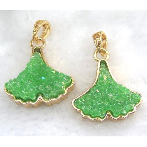 druzy resin pendant, leaf, gold plated