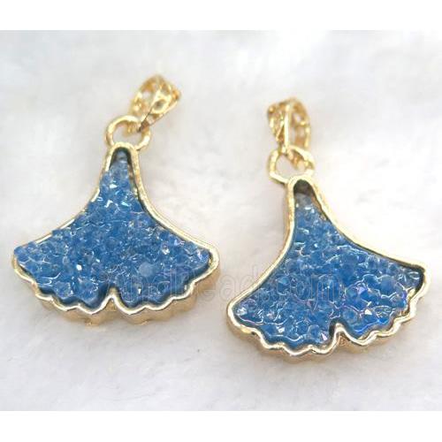 druzy resin pendant, leaf, gold plated