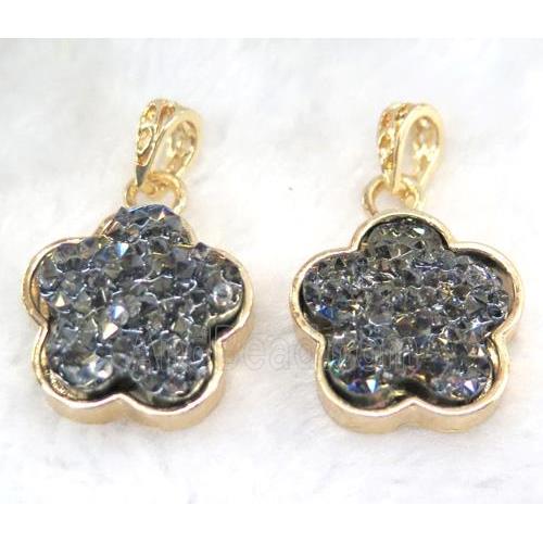 druzy resin pendant, gold plated