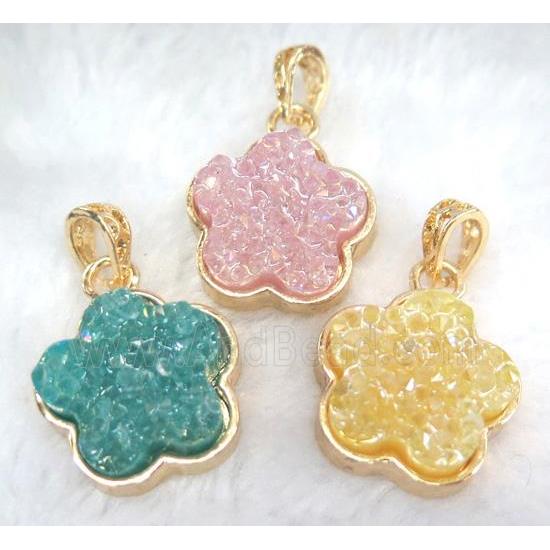 druzy resin pendant, gold plated