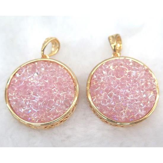 druzy resin pendant, gold plated