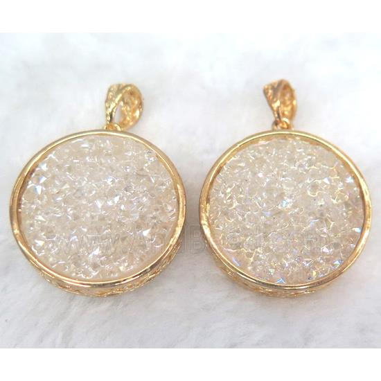 druzy resin pendant, gold plated