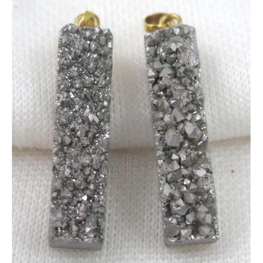 quartz druzy pendant, rectangle, silver