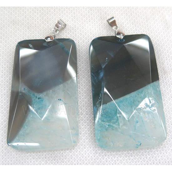 aqua druzy agate pendant, faceted rectangle