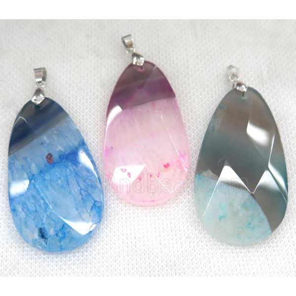 druzy agate pendant, faceted teardrop, mix color