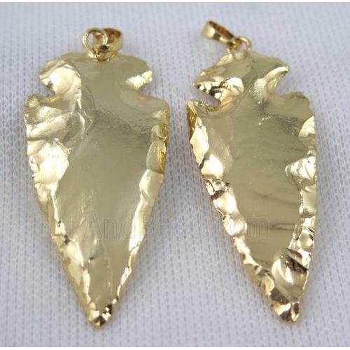 hammered Rock Agate arrowhead pendant, gold plalted