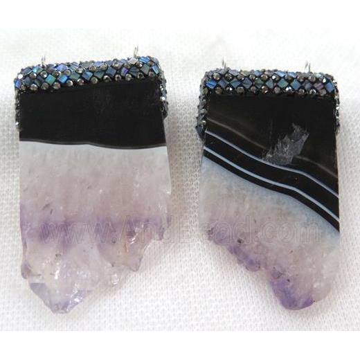 amethyst druzy slice pendant paved abalone shell foil, rhinestone