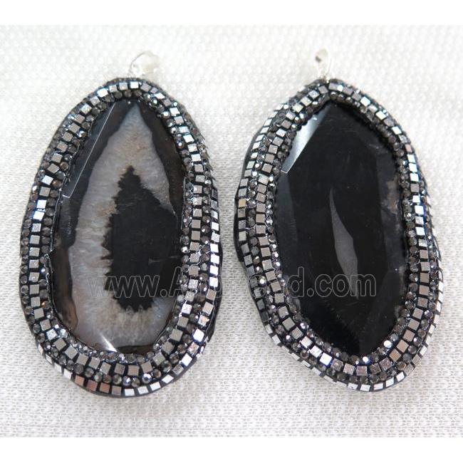 druzy agate pendant paved silver foil, rhinestone, faceted freeform slice