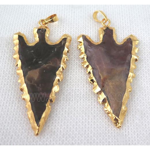 hammered Rock Agate arrowhead pendant, gold plated