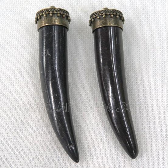 black turquoise horn pendant, bronze cap