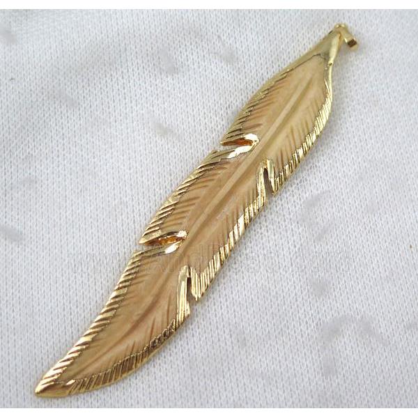yellow cattle bone feather pendant, gold plated