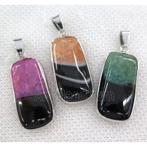 druzy agate pendant, mix color, rectangle, silver plated