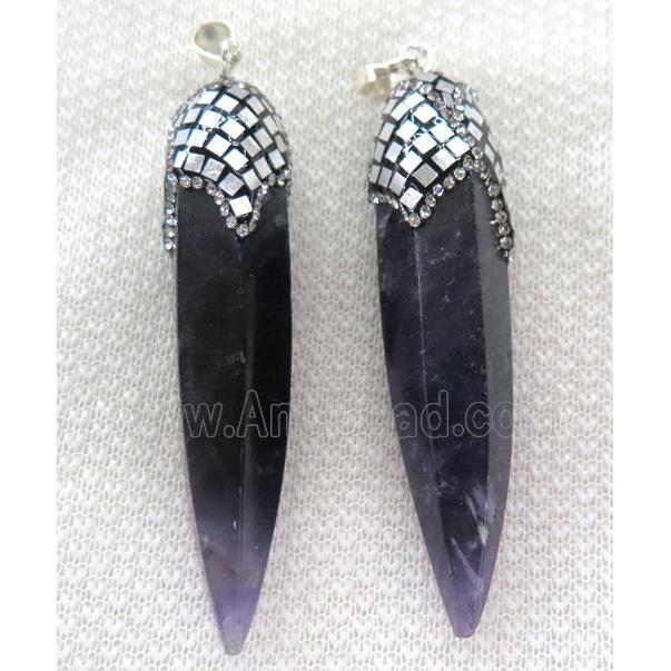 amethyst bullet pendant paved silver foil, rhinestone