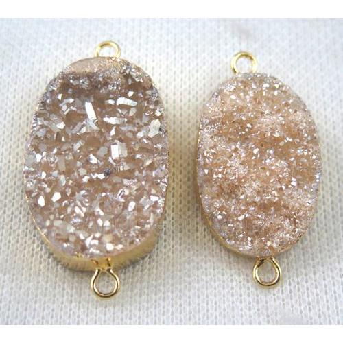druzy quartz connector, champagne, freeform, gold plated