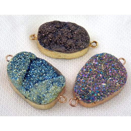 druzy quartz connector, mix color, freeform, gold plated