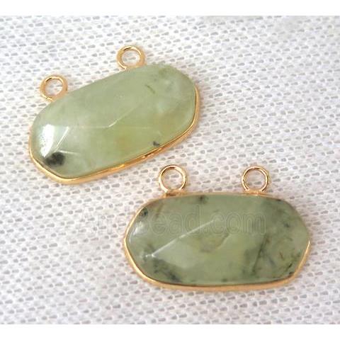 green prehnite pendant with 2loops, faceted oval, gold plated
