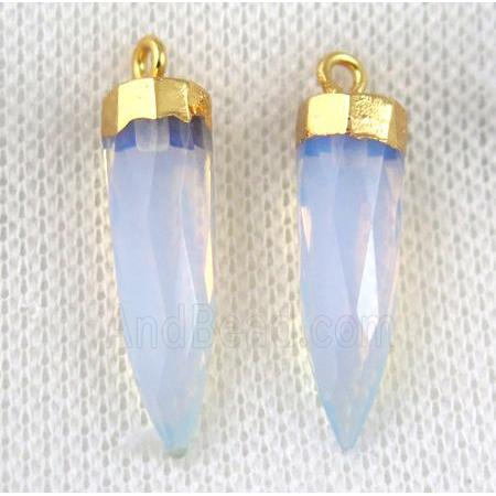 white opalite pendant, faceted bullet, gold plated