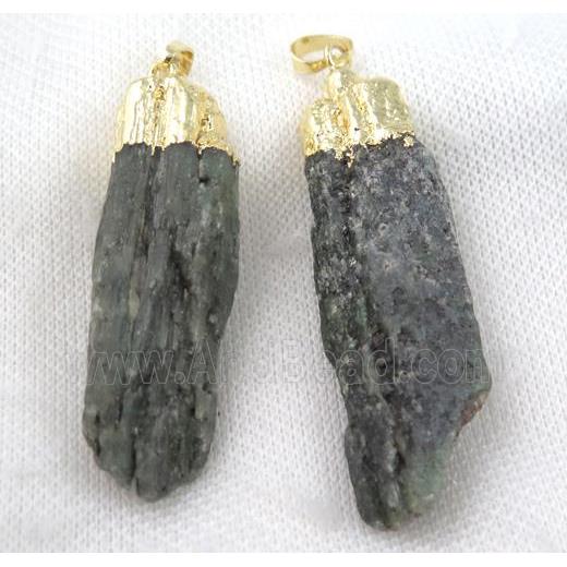 green kyanite stick pendant, gold plated