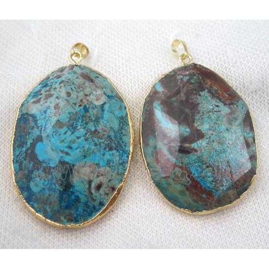 Ocean Jasper pendant, blue, faceted oval, gold plated
