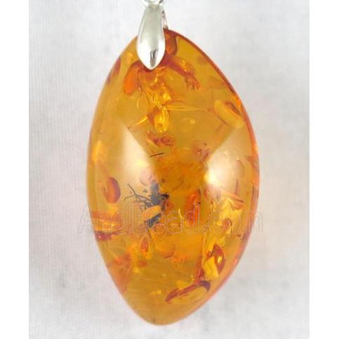 Amber pendant, freeform, orange, NR