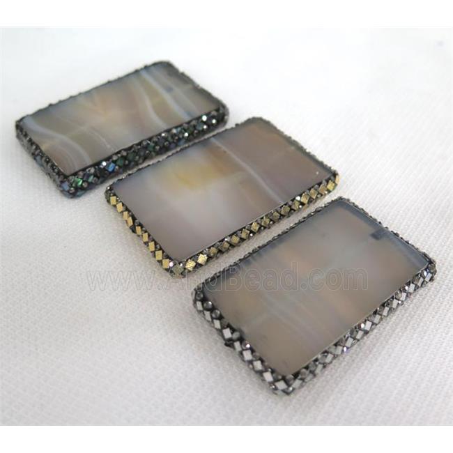 Gray Agate Beads Pave Foil, rectangle